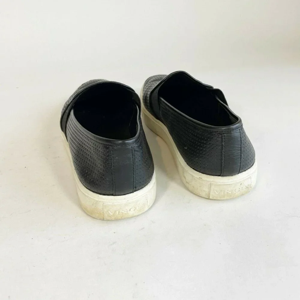 Vince Blair Perforated Leather Slip On Sneakers Shoes Size‎ 7.5 M Black Women's